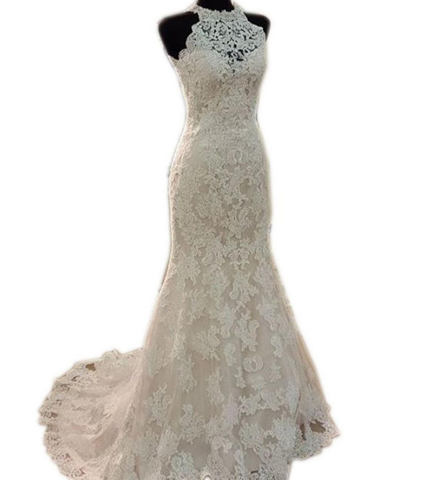 Wedding Dresses, Wedding Gown,vintage Halter Long Lace Mermaid Wedding Dresses 2017 Romantic Bridal Gown