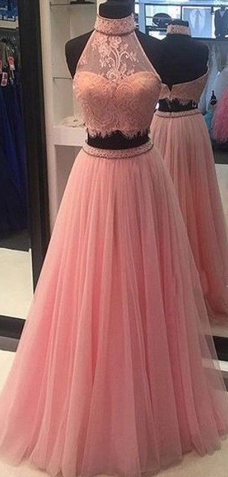 Prom Dresses,prom Gown,baby Pink Prom Dress,prom Dress Two Piece,lace Prom Dress,prom Dress ,formal Dress,evening Dress,custom Plus Size
