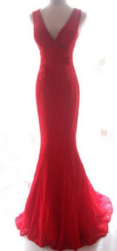 Sexy Prom Dress,red Mermaid Prom Dress,elegant Evening Dress,sleeveless Lace Prom Dresses