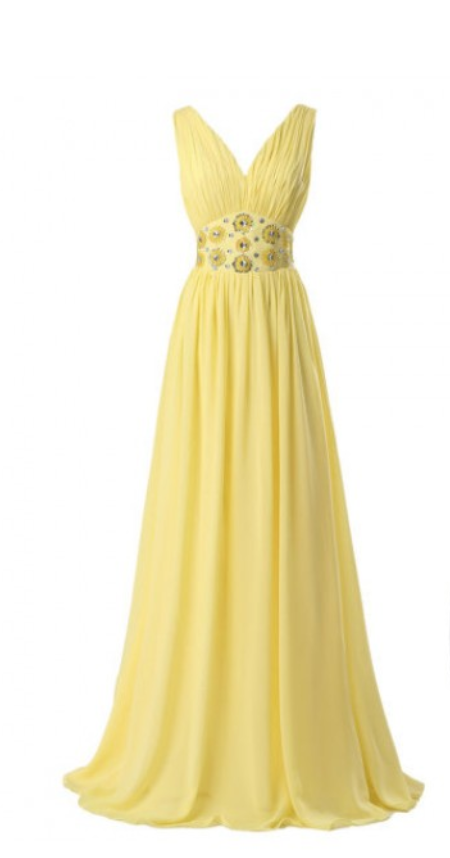 Elegant Long Prom Dress, Simple V Neck Prom Dress,yellow Chiffon Evening Dress,2017 Evening Dresses,evening Gown