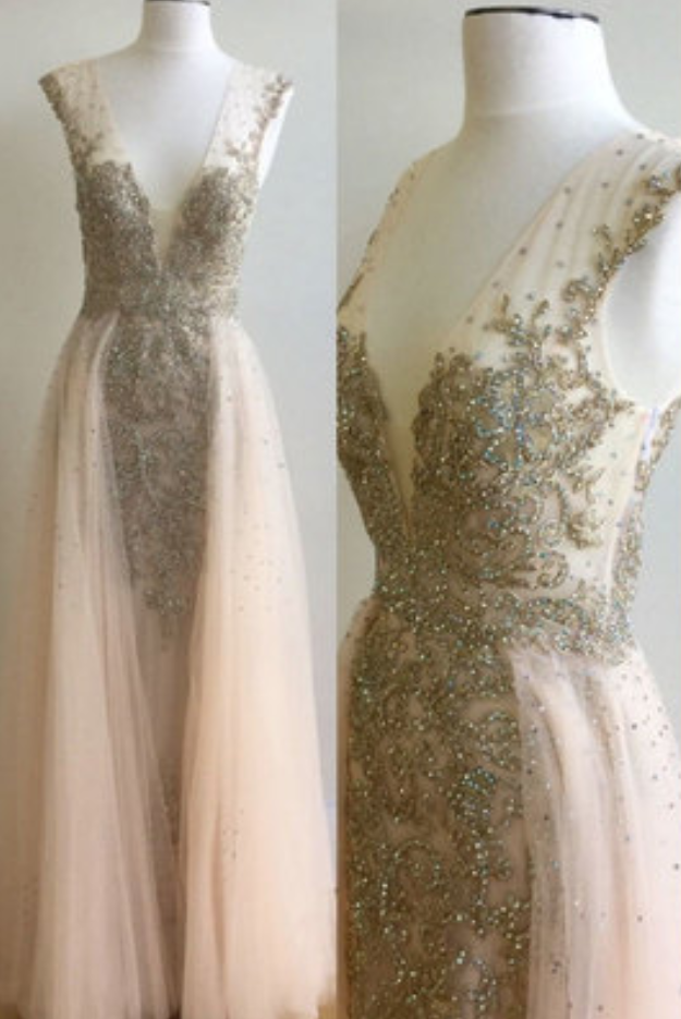 Sexy Long Prom Dress,beading Prom Dress,elegant Floor Length Prom Dress,open Back Evening Dress