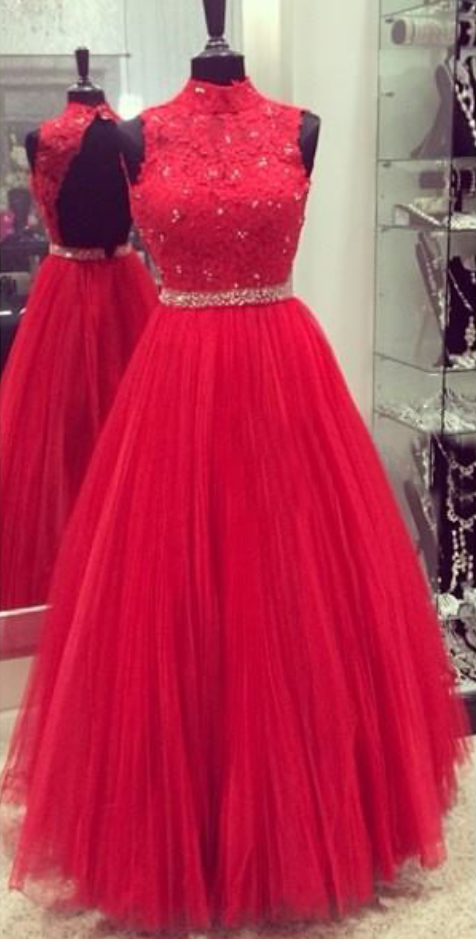 High Red Tulle Prom Dress,red Appliques A Line Formal Evening Gown Dresses,backless Prom Dress