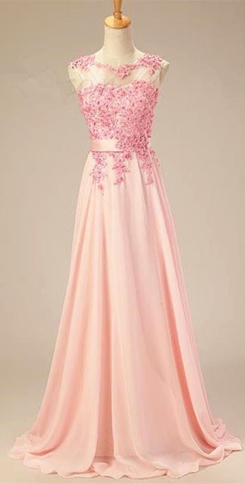 Long Prom Dress,elegant Prom Dresses,chiffon Evening Dress,appliques Evening Gown