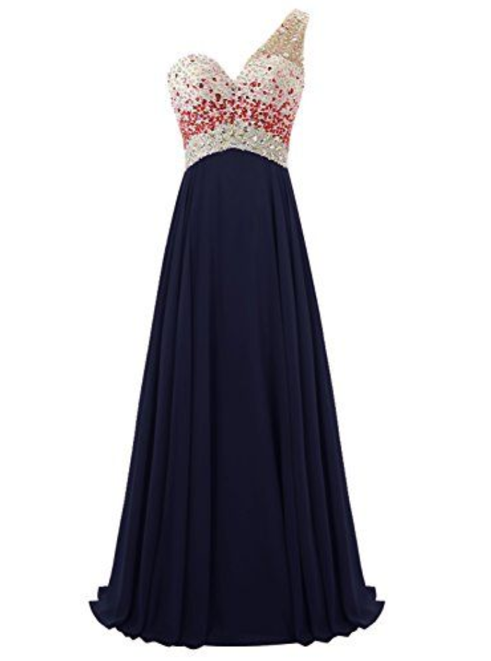 Charming Evening Dress,one Shoulder Prom Dress,beading Prom Gown,sexy Backless Prom Party Dress