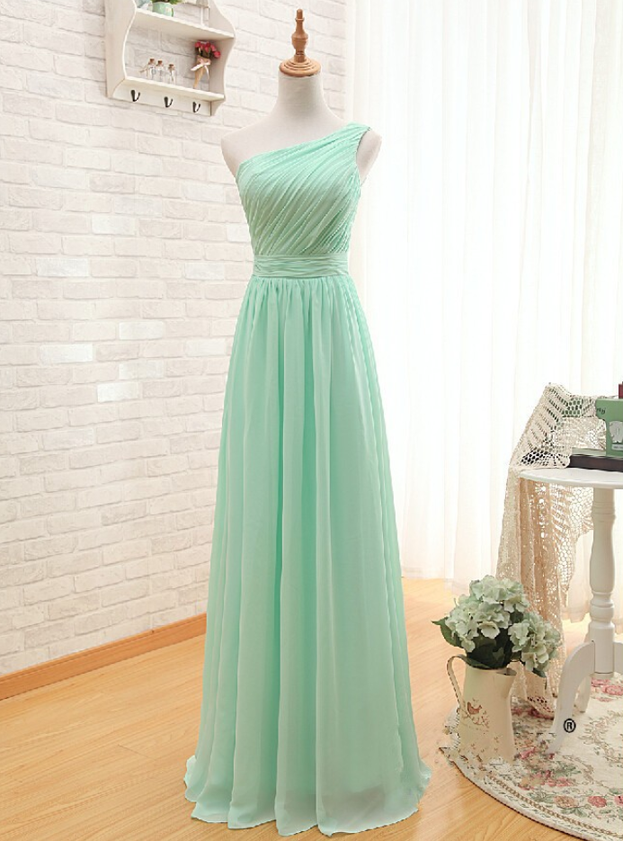 One Shoulder Chiffon Prom Dress,mint Green Evening Dress,a Line Prom Dress,formal Gown,women Dress