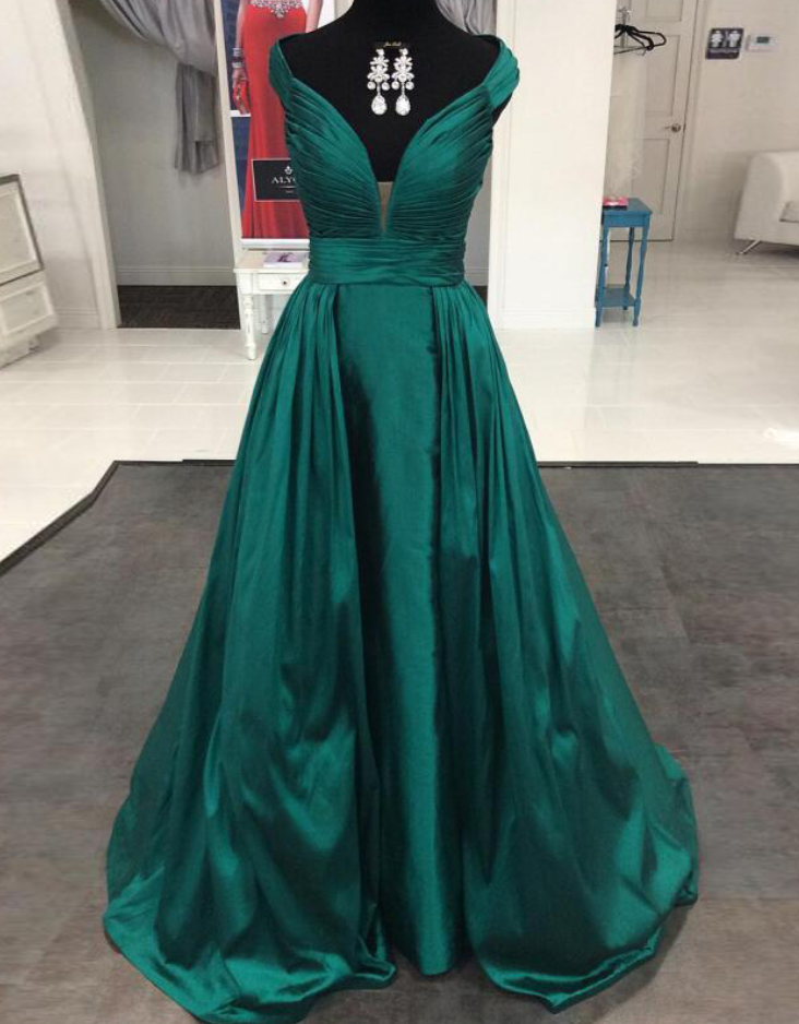 Elegant Emerald Green Prom Dresses Satin Long Formal Evening Gowns 2016 Prom Dresses