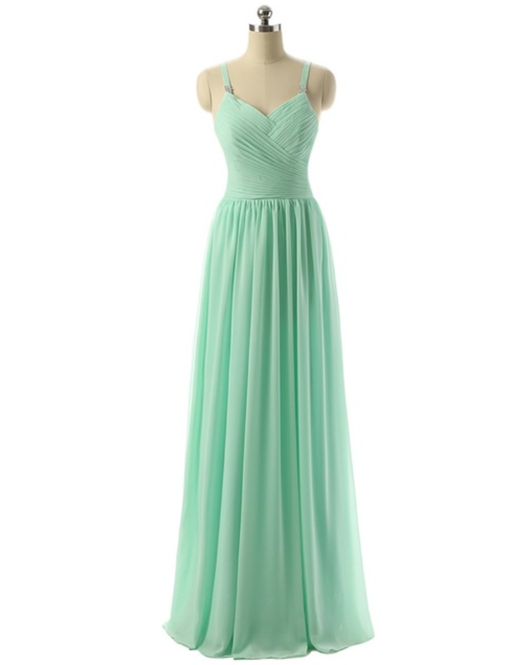 Elegant A-line Spaghetti Strap Prom Dress Chiffon Long Prom Dresses 2016 Evening Dress