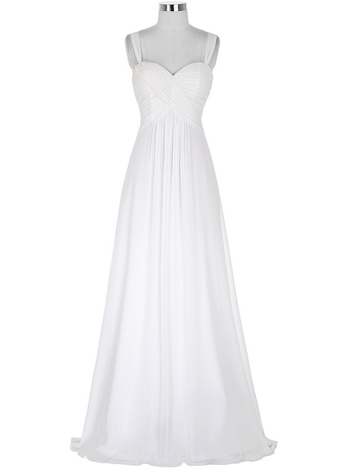 White Prom Dress 2016 Sweetheart Long Chiffon Evening Dress Ruched Wedding Party Prom Gowns