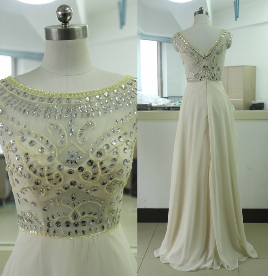 Lj48 Charming Champagne Prom Dress,v Neck Back Dress,chiffon Prom Dress,long Evening Dress,long Prom Dress