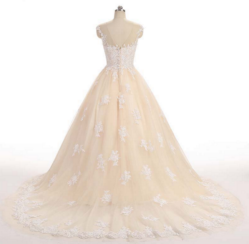 Long Wedding Dress, Lace Wedding Dress, Tulle Wedding Dress, Sleeveless ...