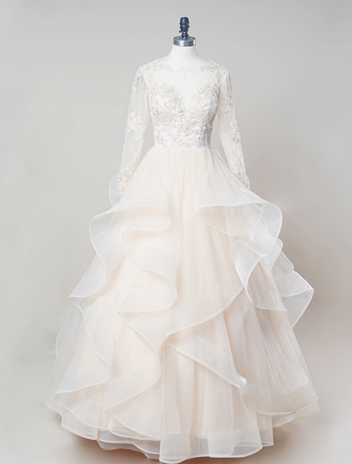 Long Wedding Dress, Ball Gown Wedding Dress, Organza Wedding Dress, Long Sleeve Bridal Dress