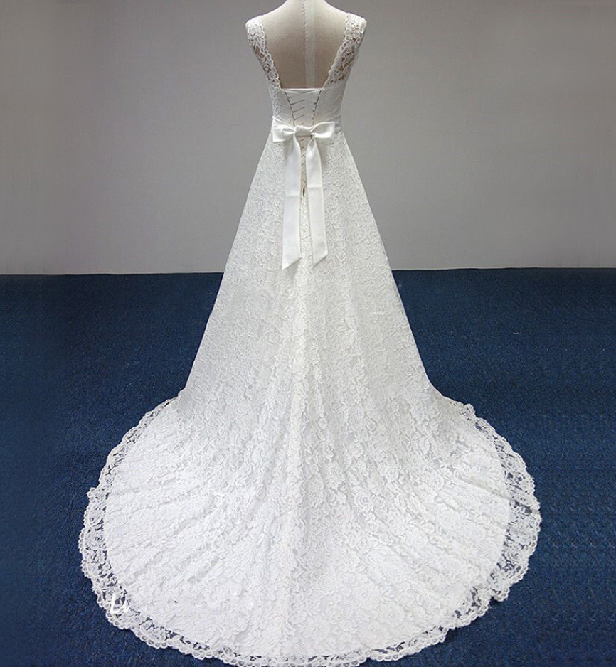 White Ivory Lace Train Bridal Gown Lace Wedding Dress Custom Size On Luulla