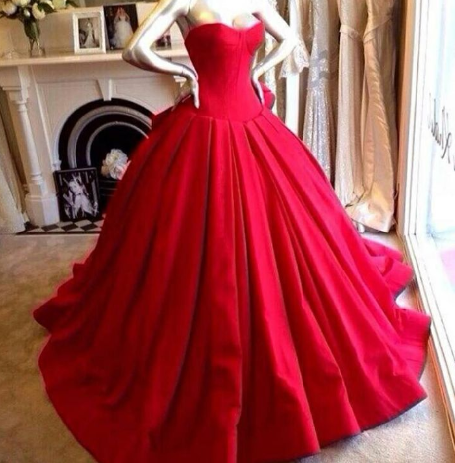 Red Sweetheart Neckline Long Ball Gown, Prom Dresses ,red Prom Dresses, Prom Dresses ,2016 Satin Red Wedding Dresses