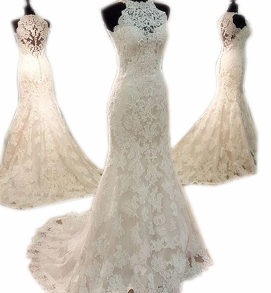 Evening Dresses, Prom Dresses,party Dresses,wedding Dresses, Wedding Gown,vintage Halter Long Lace Mermaid Wedding Dresses 2017 Romantic Bridal