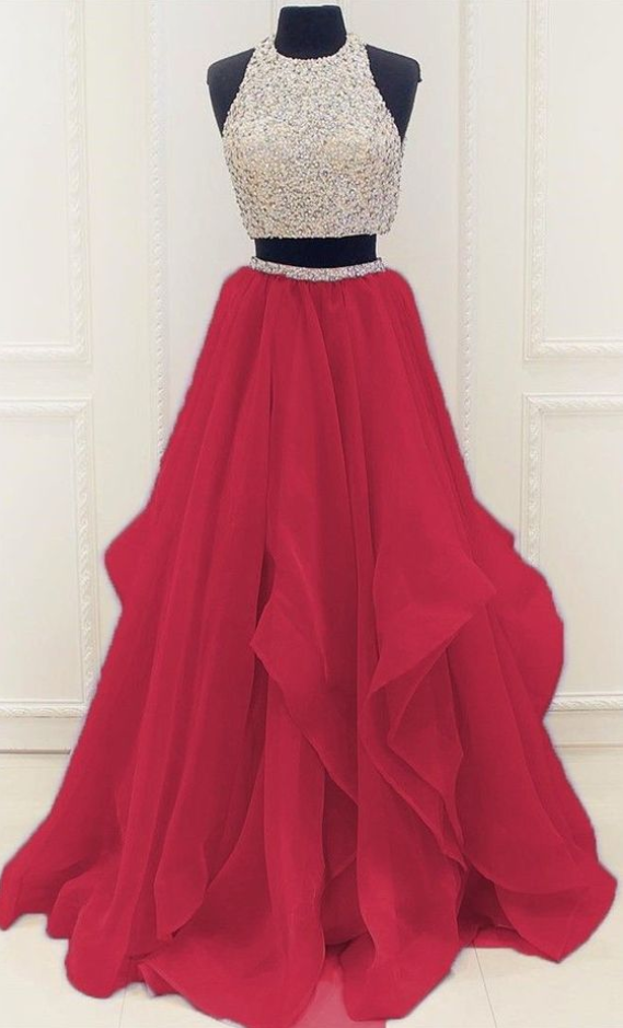 Red Beaded Prom Dresstwo Pieces A Line Prom Dresscustom Made Evening Dress On Luulla 1532