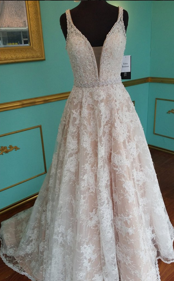 Champagne Lace V-neck A-line Long Pearl Long Prom Dress For Teens,formal Dresses For Teens