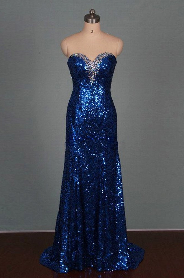 Navy Blue Sequins Sweetheart Slim-line A-line Princess Mermaid Long Evening  Dresses on Luulla