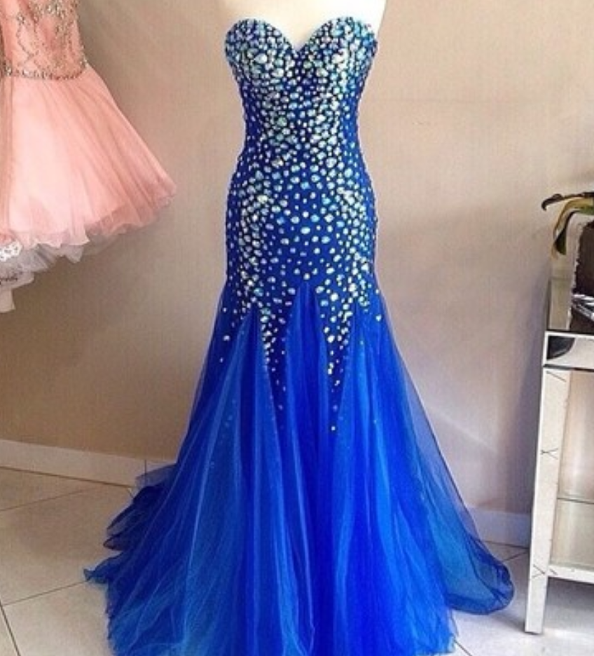 Gorgeous V-neck Mermaid Royal Blue Prom Dress With Side Slit on Luulla