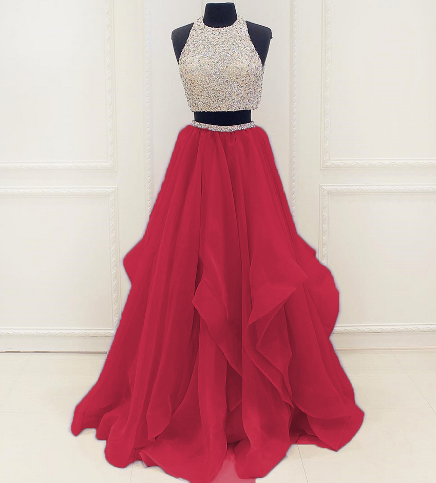 Sexy Prom Dress,sleeveless Two Piece Prom Dress,sexy Evening Dress,long Evening Gowns