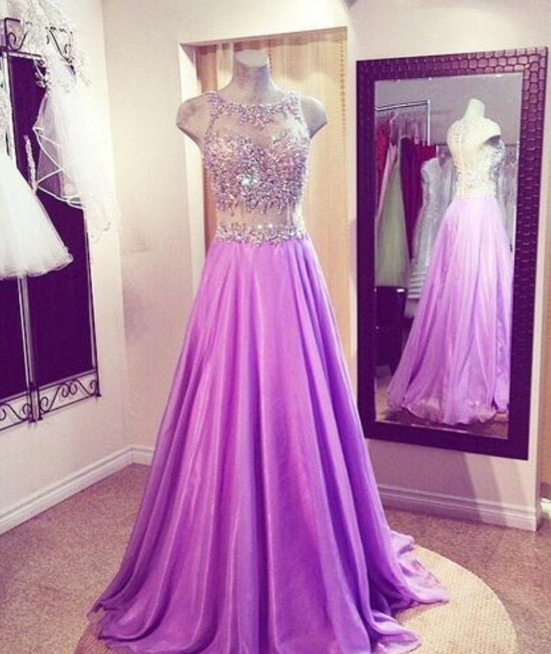 2017 Custom Made Lavender Chiffon Prom Dress,beading Evening Dress,floor Length Party Dress,high Quality