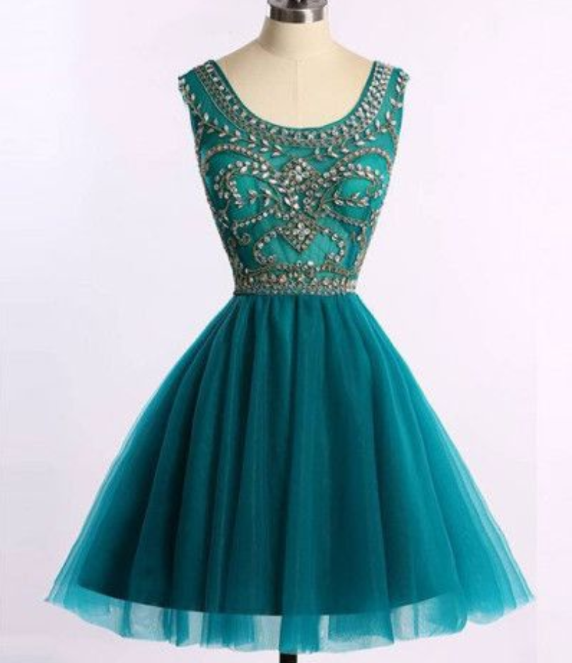 Short Beads Hunter Green Prom Dress/homecoming Dress
