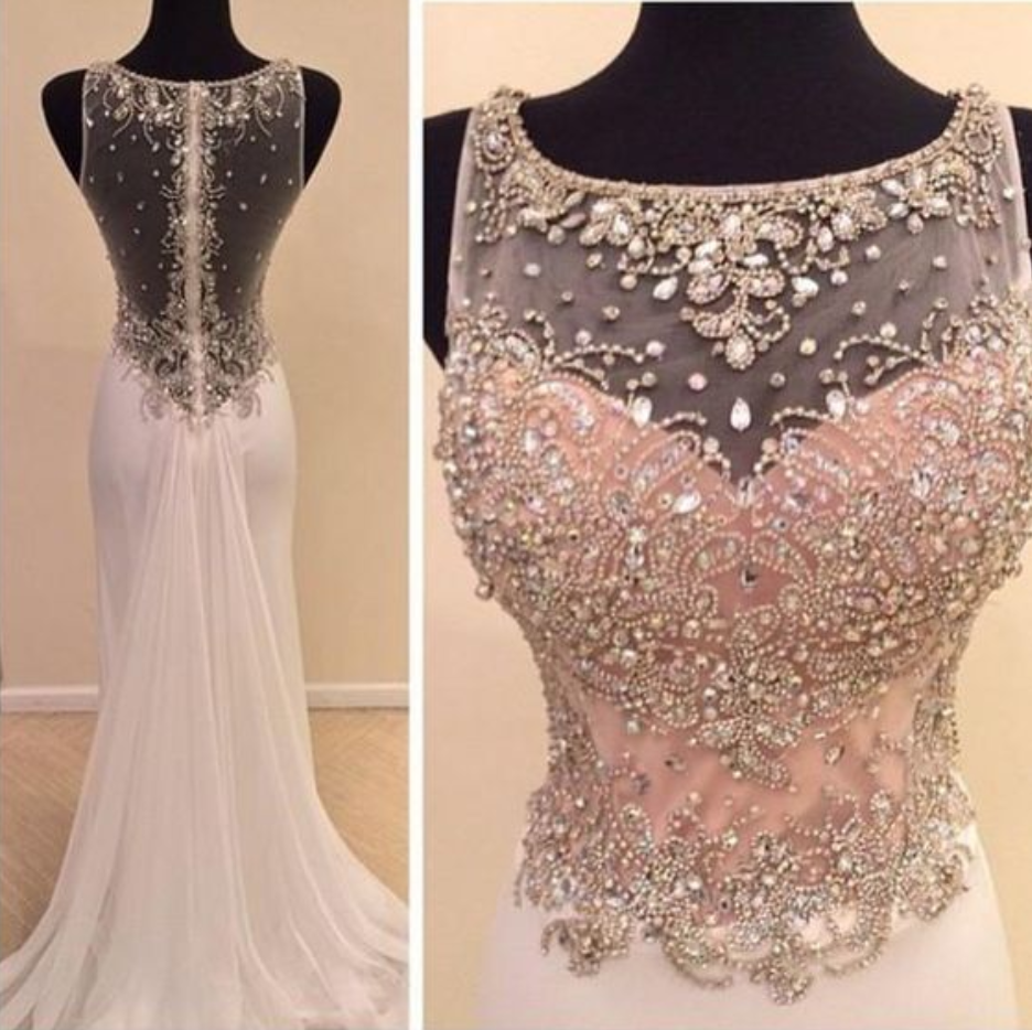 Real Iamge Prom Dresses Sexy Mermaid Bling Sparkle Luxury Rhinestones Sheer Back Chiffon Long Formal Party Gowns