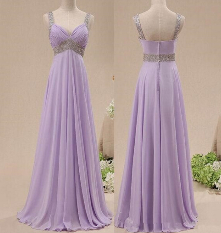 Real Image Bridesmaid Dresses Lavendar V-neck Ruched Beads Chiffon Long Formal Prom Party Gowns Vestidos