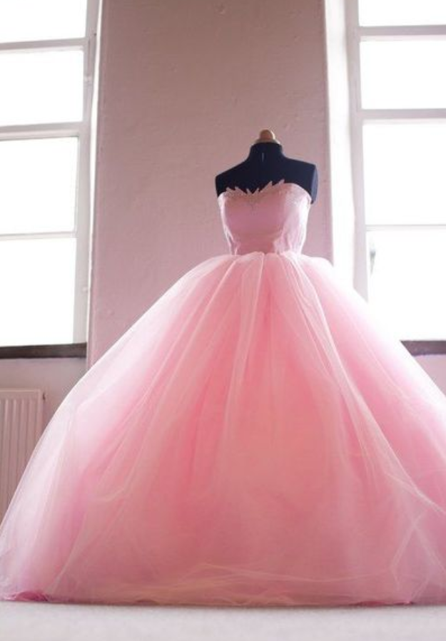 Custom Charming Pink Chiffon Prom Dress,sexy Strapless Evening Dress