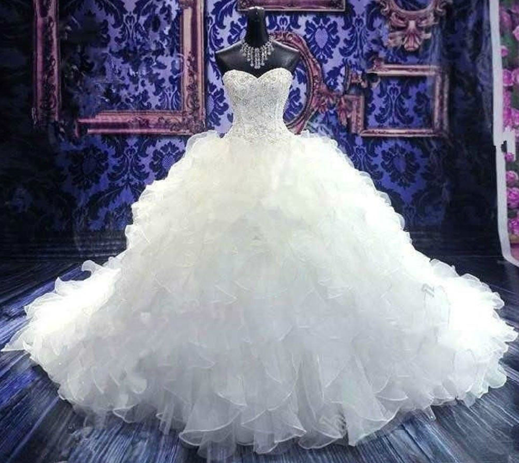 White/ivory Strapless Organza Beading Wedding Dress Bridal Gown