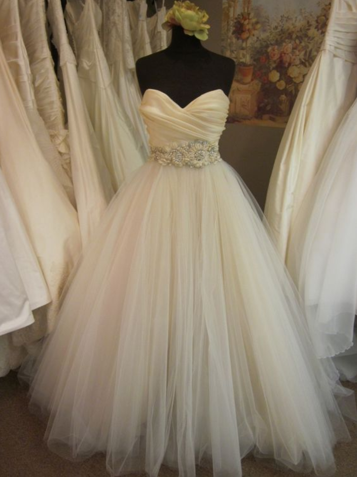 Wedding Dress With Embellished Waist A-line/princess Pleated Bodice Blush