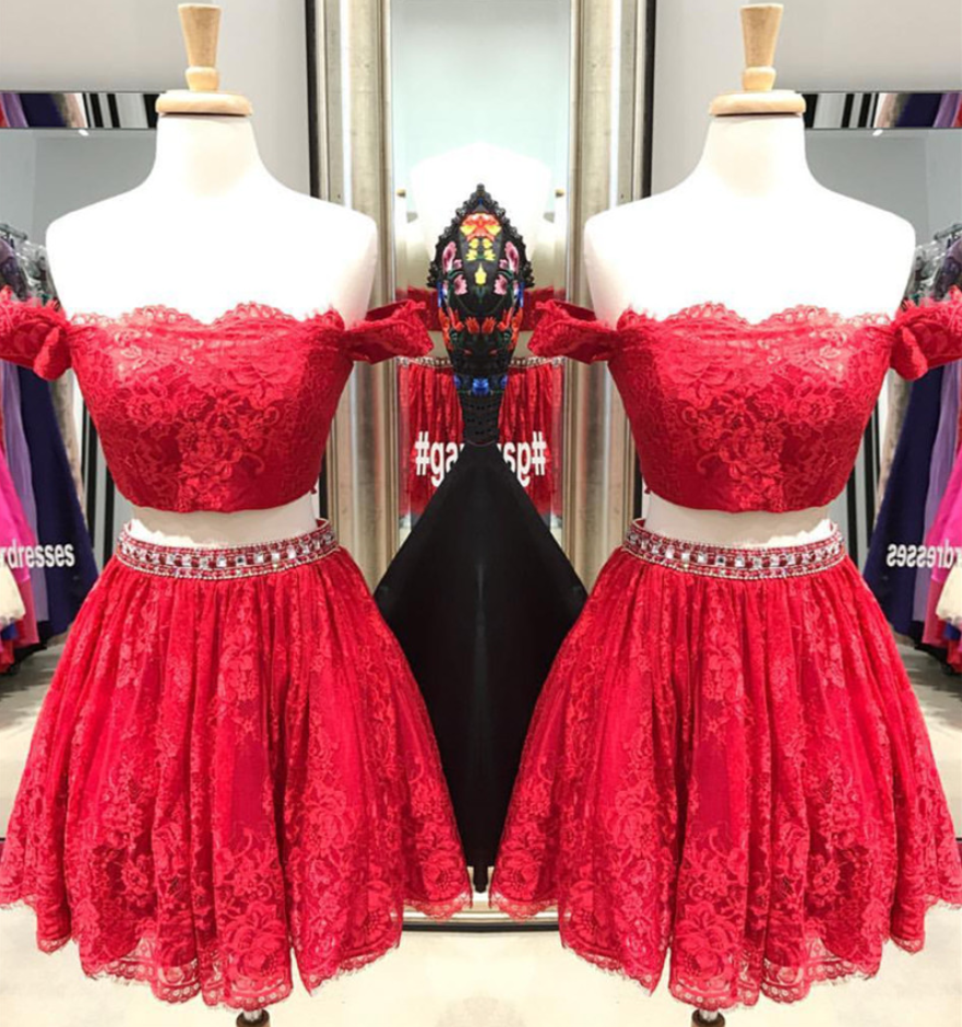 Charming Prom Dress,two Piece Prom Gown, Lace Homecoming Dresses