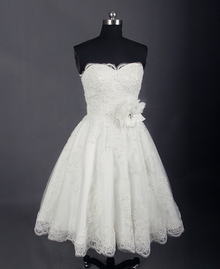Short Wedding Dress Knee Length Lace Ivory Simple Vintage Wedding Gown Bride Dress Bridal Gown
