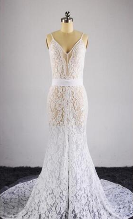 Real Images Sheer Bohemian Wedding Dresses Side Split Beach Lace Illusion Back