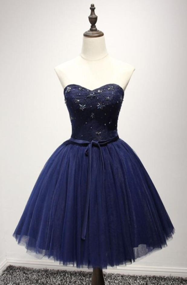 Strapless Navy Blue Tulle A Line Homecoming Dress,short Party Dress,cocktail Dress