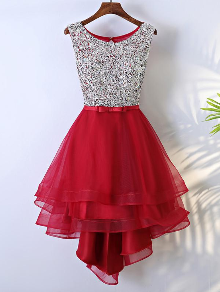 A-line Scoop Asymmetrical Prom Dress Juniors Homecoming Dresses