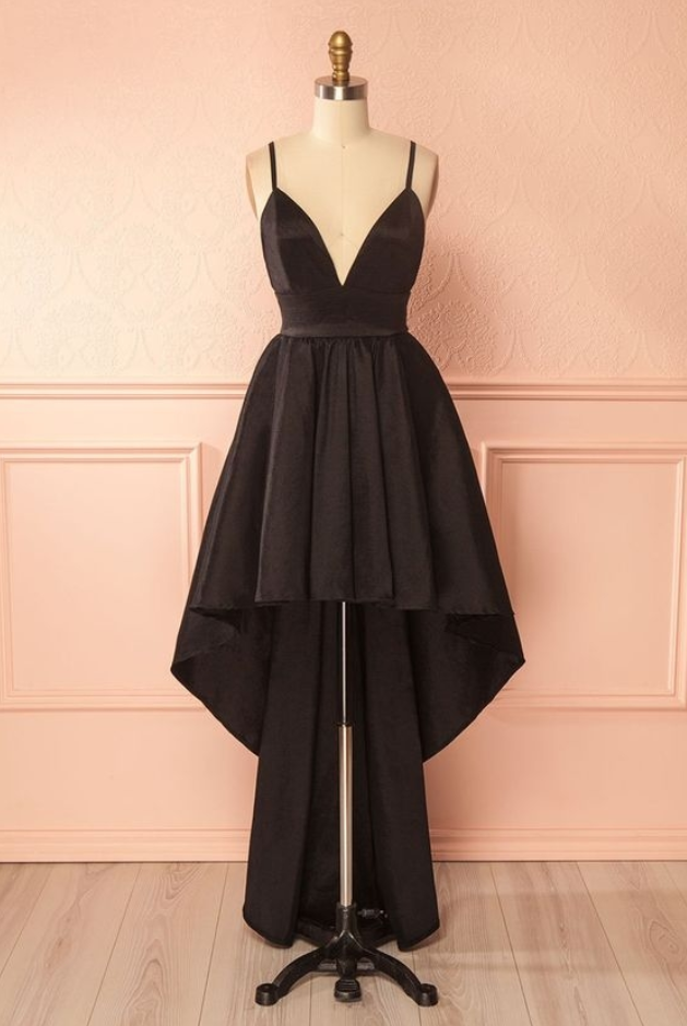 Black High-low Party Dresses Spaghettis Straps Cocktail Dress