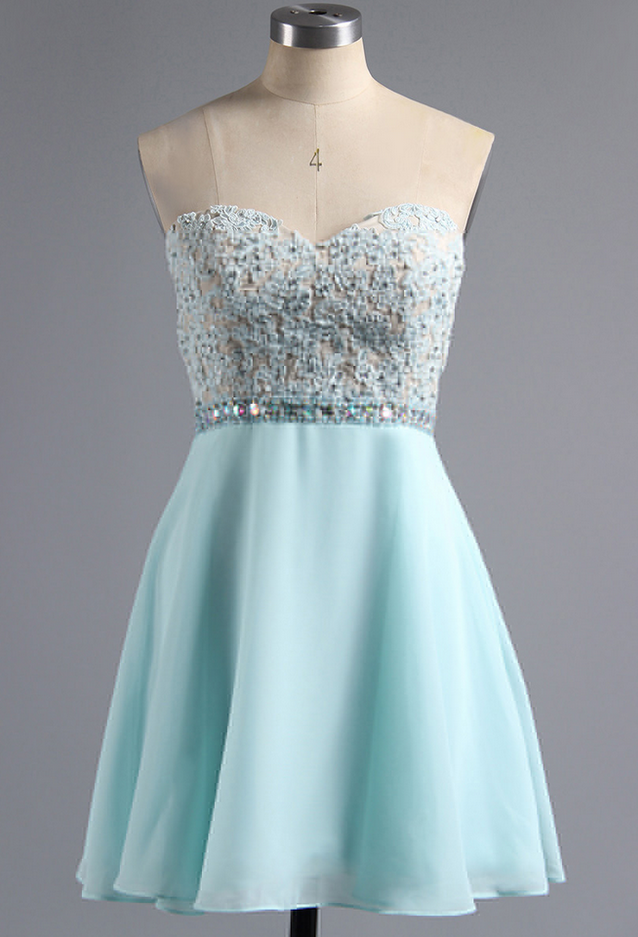 Teal Homecoming Dress With Beaded Belt, Sleeveless A-line Short Homecoming Dress