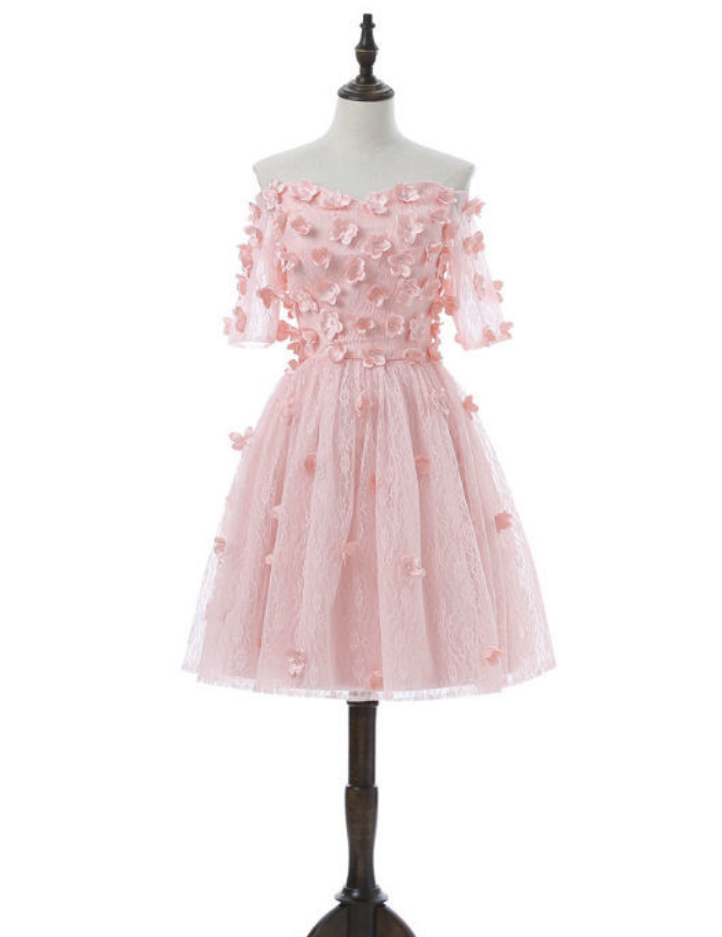 Queenly A-line Short Sleeves Pink Homecoming Dresses