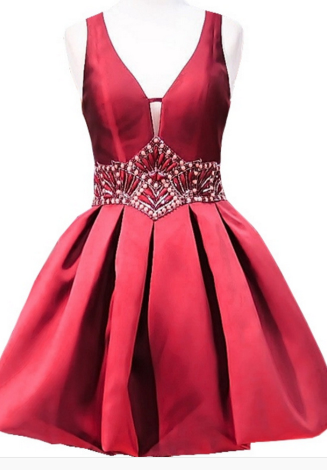 Grade Prom Party Dresses A-line Scoop Sleeveless Beaded Crystals Burgundy
