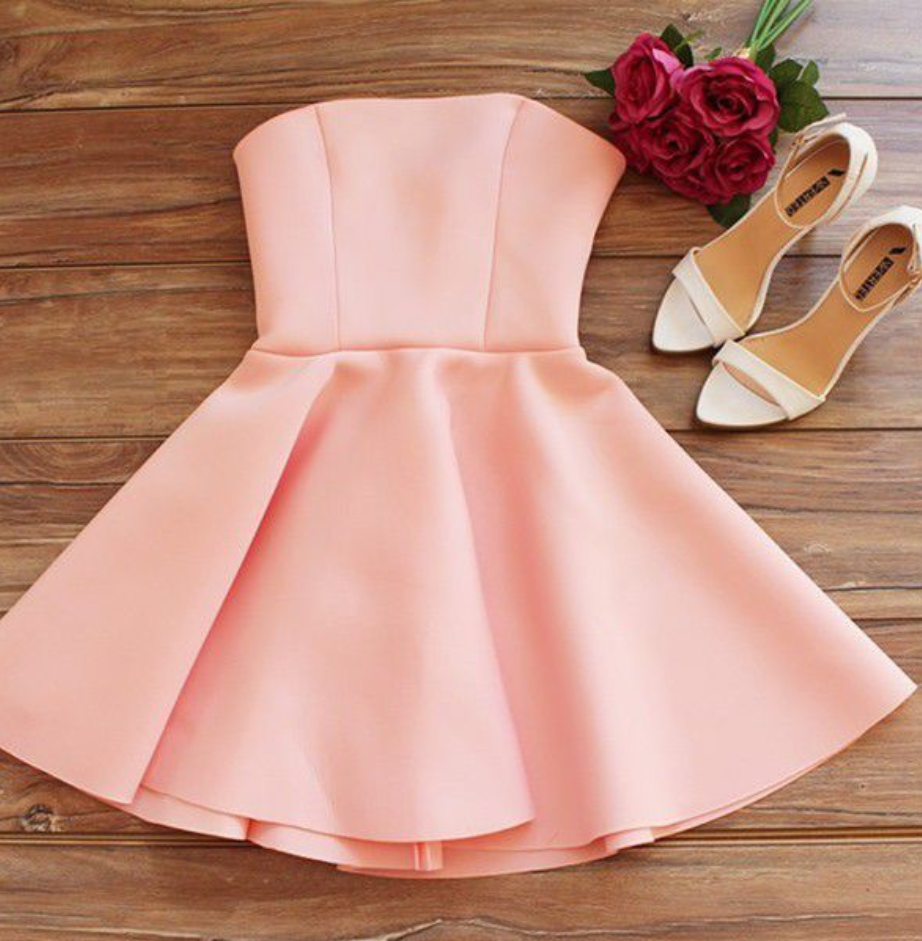 Homecoming Dresses Pink Sleeveless Zipper-up Hem Above-knee Strapless Aline