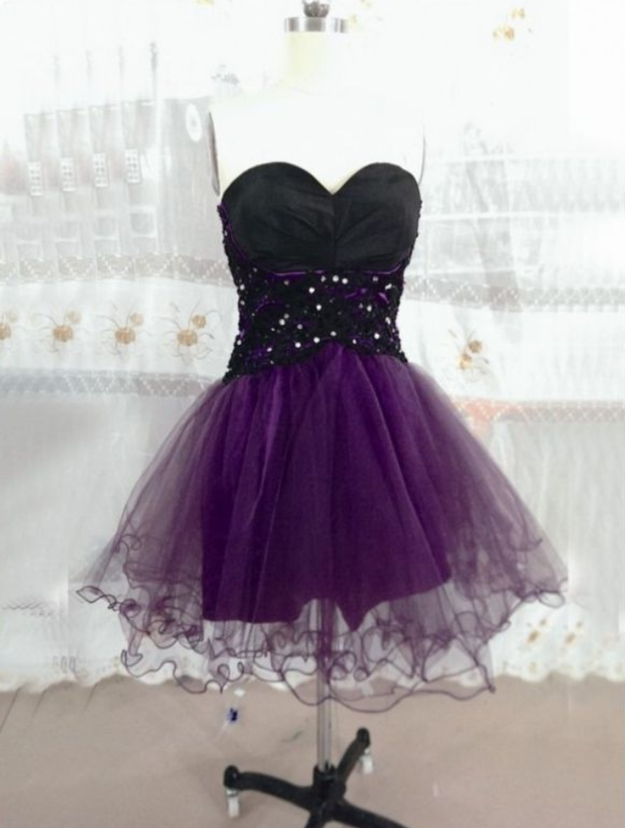 Purple Homecoming Dresses Lace-up Sleeveless A Lines Sweetheart Neckline Above Knee Tulle