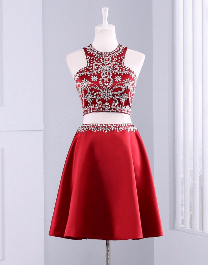 Cute Short 2 Piece Red Evening Dress , Graduation Dresses ,party Dresses,evening Dresses