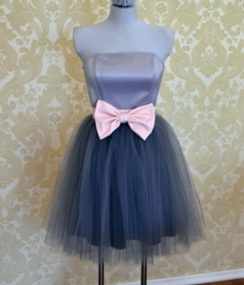 Elegant Pleated Tulle Sweetheart Homecoming Dresses With Bow Semi Formal Dress