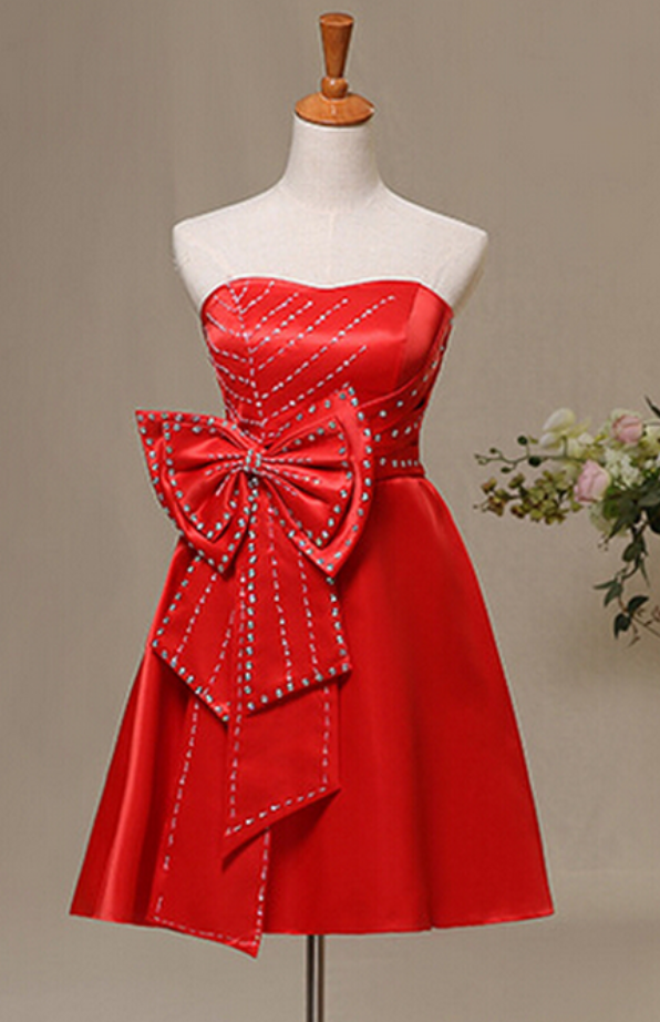 Simple Prom Dress, Homecoming Dress,red Prom Dresses,strapless Evening Dress,party Dress