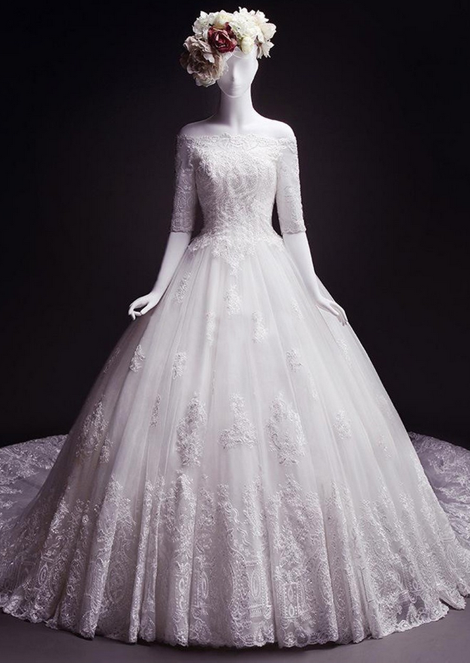 Wedding Dresses ,latest Design Wedding Dress, Lace Wedding Dress, Half Sleeves Wedding Dress,ball Gown Wedding Dress,off-the-shoulder Bridal