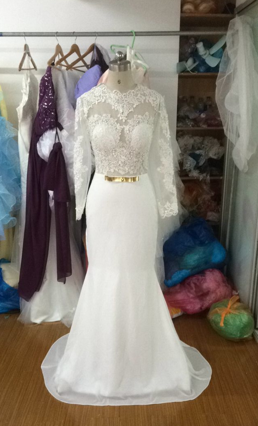 Beach Mermaid Wedding Dresses Simple High Neck Long Sleeve Appliques Sheer Chiffon Bridal Gowns