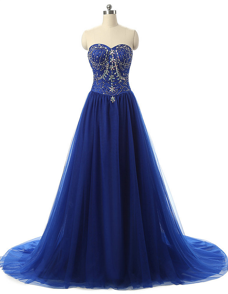 Prom Dresses A-line Prom Dress Featuring Crystal Embellished Sweetheart Bodice And Sweep Train
