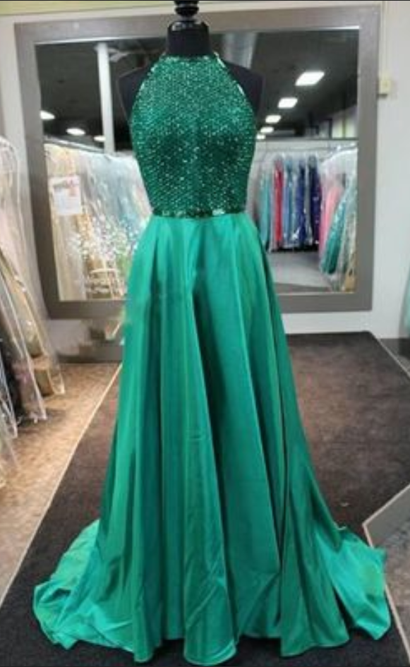 High Neck Sequin Prom Dress, A-line Sexy Prom Dress, Formal Evening Dresses, Prom Dresses, Long Prom Dress