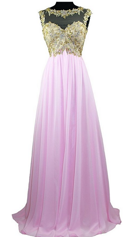 Women's Gold Embroidery Beaded Prom Evening Formal Dress