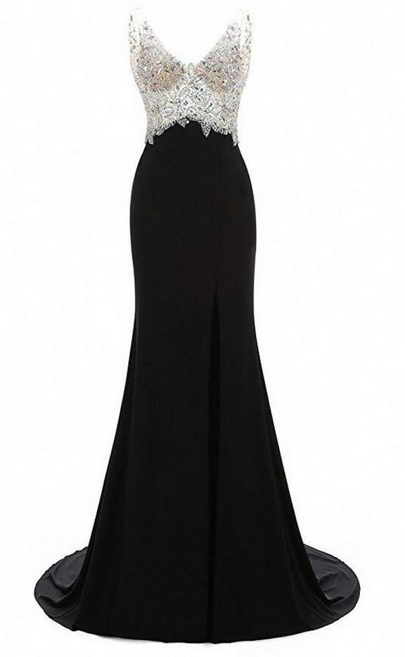 Women's Mermaid Prom Dress V-neck Evening Gowns Chiffon Beaded Prom Gowns Long Evening Dresses